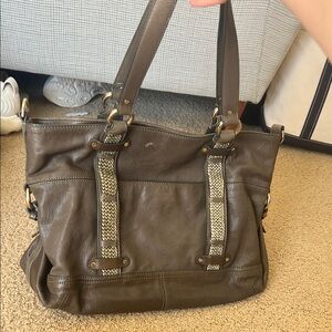 Cole Haan Brown Leather Shoulder Bag with Braided Trim